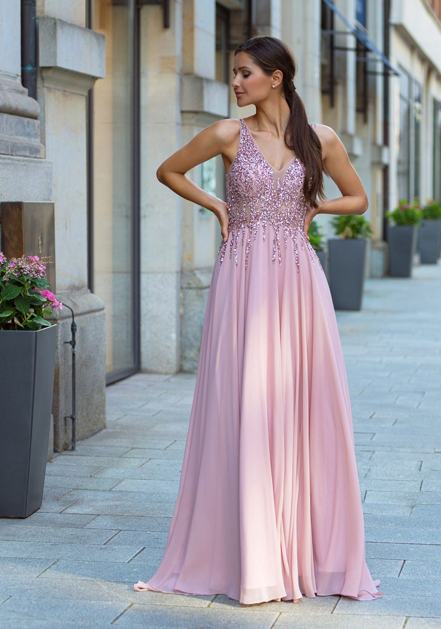 Kjoler TP Kjoler | Rosa Christian Koehlert Chiffon Gallakjole 0549